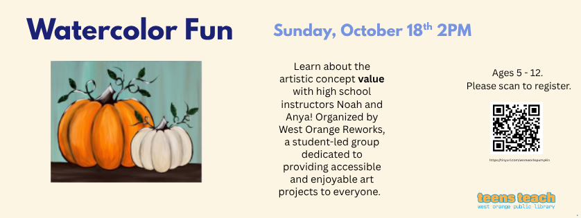 Watercolor Fun, Sunday Oct 18, 2:00, registration required